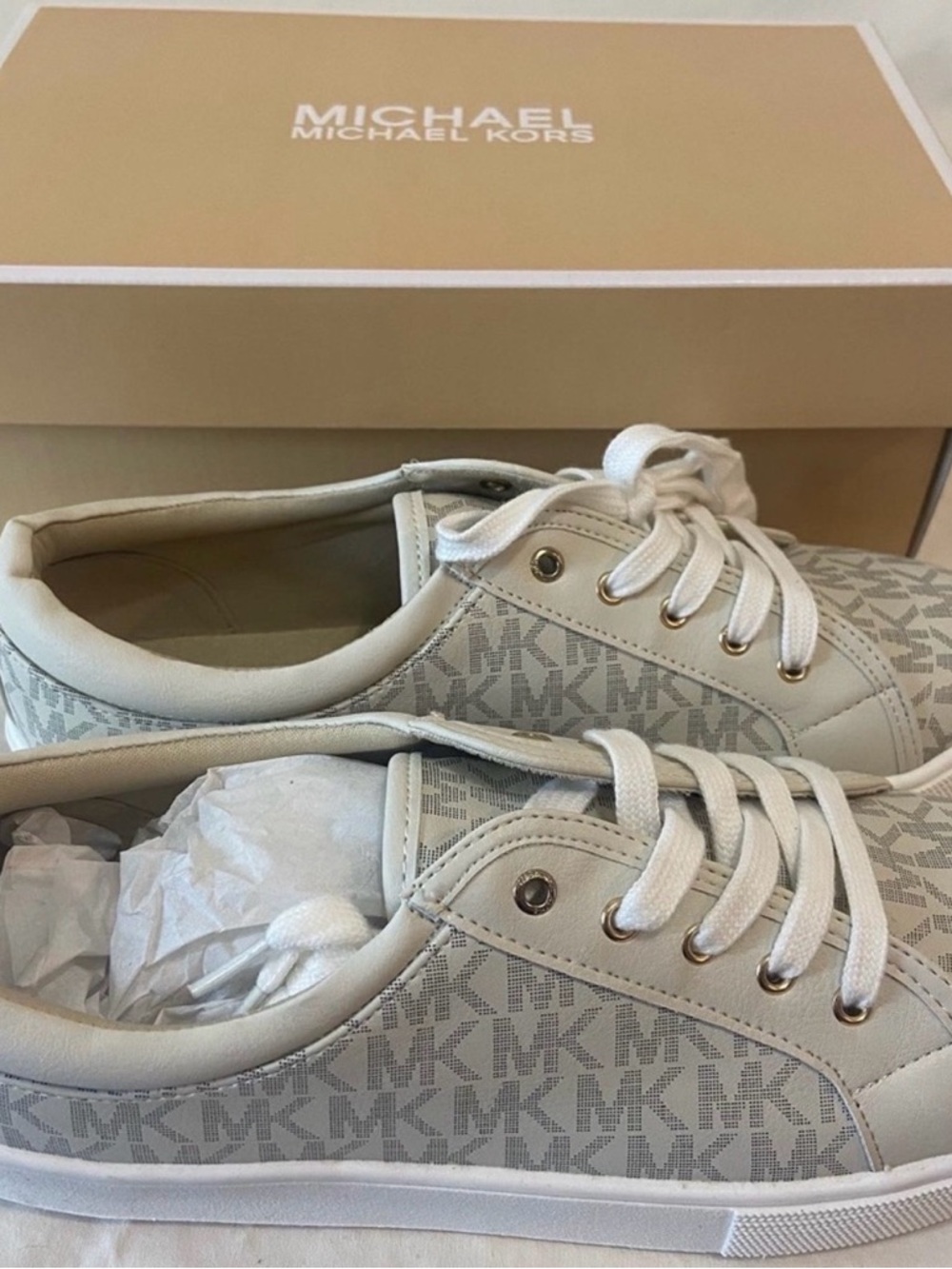 Michael Kors Cream/White Logo Low-Top Sneakers - Picture 2 of 2